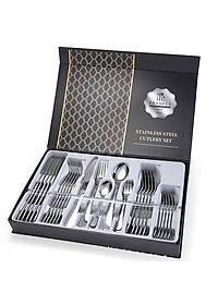 Combo Bộ Dao Dĩa Ăn Bít Tết, Dao Dĩa Phòng Ăn Nhà Bếp Phong Cách Phương Tây Chất Liệu Inox Màu Bạc, Quà Tặng Tân Gia Sang Trọng