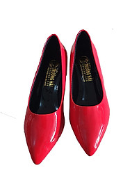 Giày cao gót bít mũi đế vuông 3cm Trường Hải da bóng màu đỏ thời trang cao cấp CG0121