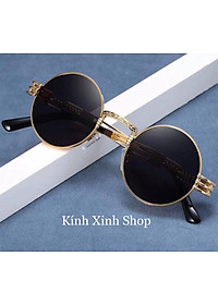 Kính râm, Kính mát Mắt tròn Kim loại lò xo Hàn Quốc - Hàng cao cấp (Đen)