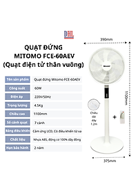 Quạt đứng điện tử có điều khiễn từ xa, hẹn giờ Mitomo FCE-60AEV, công suất 60W, động cơ dây đồng - Bảo hành 2 năm hàng chính hãng