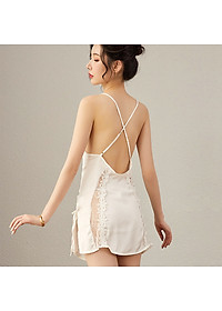 Q10 Váy ngủ nữ hai dây chéo lưng ren dọc trước sexy  - Đầm ngủ nữ hai dây gợi cảm - Đồ ngủ nữ sexy quyến rũ
