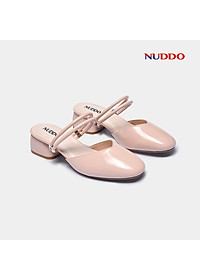 Giày sandal cao gót nữ mũi tròn thời trang NUDDO gót vuông cao 3 phân da bóng phong cách Hàn Quốc