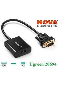 bộ chuyển HDMI cái ra VGA đực + âm thanh jack 3.5mm Ugreen 694CO20694BC 30CM hàng chính hãng
