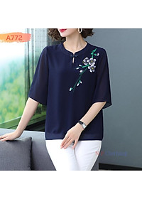 Đồ bộ nữ trung niên đồ bộ cho mẹ mặc nhà ống rộng, áo thêu hoa, vải voan mịn mát, có size lớn