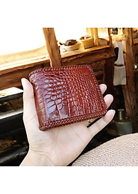 Ví Nam Da Cá Sấu. Ví 2 Mặt Đan Viền Thủ Công - Dáng Ngang Dễ Sử Dụng