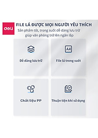 File Lá Học Sinh A4 Deli - 30/40 Lá - Xanh Dương/Hồng/Trắng - 1 Chiếc - 72493 / 72494