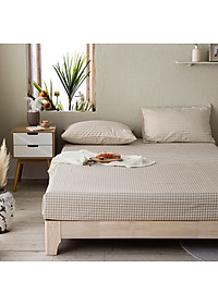 Bộ Ga Gối Cotton Tici Kẻ LIDACO Cao Cấp - Caro Nâu Nhạt