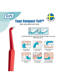 Bàn chải đánh răng đầu hình vòm cho người niềng răng, chỉnh nha, răng implant riêng lẻ Tepe Compact Tuft – Màu ngẫu nhiên (vỉ)