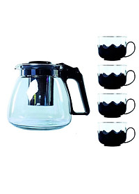 Bộ Bình Trà Thủy Tinh Kèm 4 Ly Lưới Lọc Inox 304 Không Gỉ Tiện Lợi - Hàng Chính Hãng