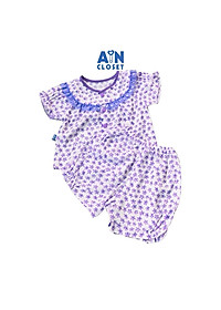 Bộ quần áo ngắn bé gái họa tiết Nhí tím tay bo chun - AICDBGTKNV3I - AIN Closet