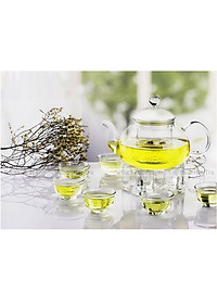 BỘ ẤM CHÉN PHA TRÀ KÈM ĐẾ CHÂM NẾN TRÒN THỦY TINH - ANTH569
