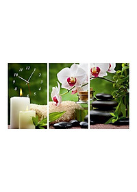 Tranh đồng hồ treo tường ép lụa kim sa- tranh đồng hồ spa - tranh đồng hồ treo phòng khách - tranh đồng hồ phòng ngủ - tặng đinh 3 chân