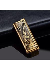 Hột quẹt bật lửa khè khắc nổi hình súng kim loại nguyên khối - xài gas