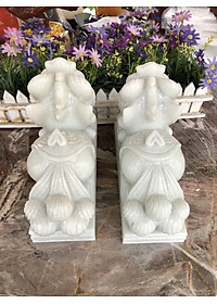 Cặp Tỳ Hưu phong thủy đá cẩm thạch trắng xanh - Dài 25 cm