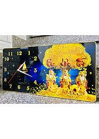 Tranh đồng hồ tráng gương treo tường phúc lộc thọ tranh cây kim tiền bo viền khung tặng pin và đinh 3 chân BIN DECOR