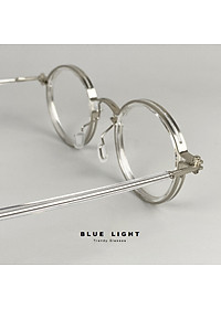 Gọng Kính Cận, Kính Giả Cận Nam Nữ, Mắt Tròn Khung Kim Loại Bọc Nhựa Độc Lạ Đen, Trong Suốt - BLUE LIGHT