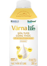 Thùng Thực phẩm bổ sung Värna Life sữa tươi công thức (Vàng) (12 hộp x 200ml)