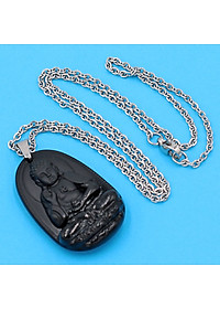 Vòng cổ mặt Phật A Di Đà - thạch anh đen 3.6cm DITTEB7 - dây inox bạc - kèm hộp nhung - tuổi Tuất, Hợi