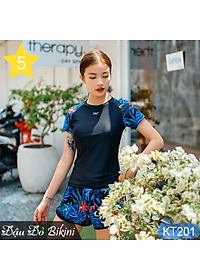 Bộ bơi 2 mảnh thể thao nữ, phong cách trẻ trung năng động, dáng áo cộc tay quần sooc đùi 2 lớp, chất đẹp dày dặn (dùng bơi, gym, yoga, chạy bộ) | KT201