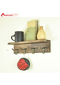 Móc gỗ treo quần áo gắn tường nhiều kích thước màu nâu rustic, kệ treo đồ trang trí Anzzar, decor phòng ngủ,móc treo quần áo, phụ kiện, giá gỗ treo quần áo