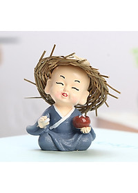 Bộ 08 tượng nón rơm (Tứ Không và Cầm Kỳ Thi Họa) kèm chân đế ngang 8 ô