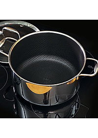 [Hàng chính hãng] Nồi nông inox iMat Blackcube 22cm, Cao 9.8cm, Thể tích 3.2l, Phủ chống dính Daikin-Nhật Bản thế hệ mới