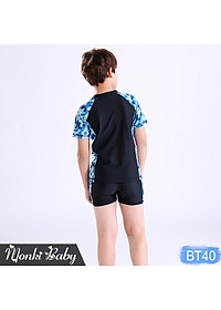 Đồ bơi cho bé trai vừa và lớn size đại đến 55kg, mẫu thun bơi cao cấp, dáng áo cộc tay quần sooc đùi thể thao, có kèm mũ | BT40