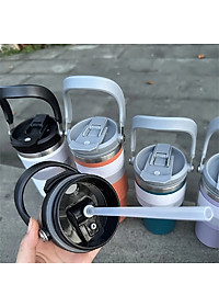 Ly Giữ Nhiệt inox 304 không gỉ sét kèm quai xách và ống hút Mishio size 600ml và 900ml - Hàng chính hãng