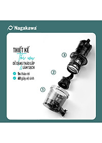 Máy ép chậm Nagakawa NAG0818 (200W) - Trục ép 6 phân đoạn kiệt bã - Ống tiếp thực phẩm lớn - Hàng chính hãng