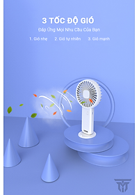 Quạt Cầm Tay Mini Tích Điện Teement, Có Giá Đở Điện Thoại, Sạc USB Di Động Tiện Lợi - Hàng Chính Hãng