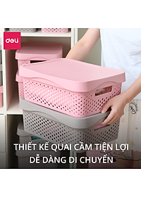 Giỏ Nhựa Đựng Đồ Đa Năng Có Nắp Đậy Cao Cấp Deli - Đựng Sách Vở Đồ Cá Nhân Mỹ Phẩm Quần Áo Chăn Gối Ga Mền - Nhiều Size, Kích Cỡ Lớn Nhỏ , Có Tay Cầm, Phong Cách Nhật Bản Đơn Giản, Tiện Dụng, Vật Liệu An Toàn