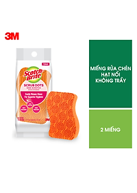Combo 2 Miếng rửa chén hạt nổi không trầy xước Scotch-Brite 3M đa năng, mút kháng khuẩn, không bám cặn màu cam