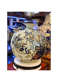 Bình hút tài lộc vẽ vàng chim công mẫu đơn