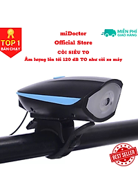 Đèn xe đạp thể thao miDoctor siêu sáng có còi pin sạc usb led T6 chống nước - Đèn còi xe đạp có 3 chế độ sáng còi to - Chính hãng miDoctor