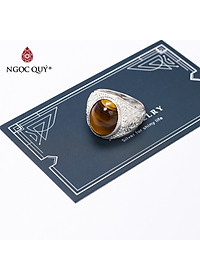 Nhẫn bạc nam mắt đá thạch anh mắt hổ ni19 mệnh thổ, kim - Ngọc Quý Gemstones