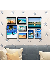 Bộ 8 Khung Hình Kính Treo Tường Tặng bộ ảnh như hình mẫu, Đinh Treo Tranh và sơ đồ treo - Khung Hình Phạm Gia PGCTK27