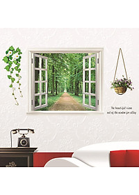 Decal dán tường kết hợp Bụi Tre - Cửa Sổ AM9104-AY823 [ Size Lớn ] 