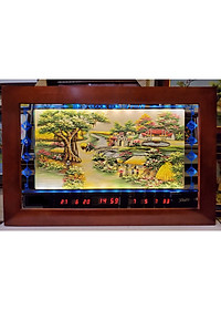 TRANH ĐÁ TỰ NHIÊN ĐÈN LED LỊCH VẠN NIÊN - PHONG CẢNH CÂY ĐA GIẾNG NƯỚC CỔNG LÀNG (KT 76*115cm)