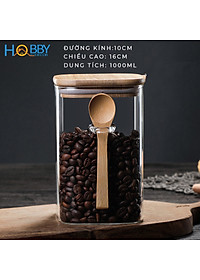 Hủ thủy tinh đựng hạt nắp gỗ tre có muỗng HOBBY Home Decor LTT1 có 3 size tùy chọn loại nắp kín