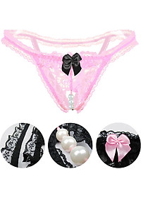 Quần lót nữ ren lọt khe đính nơ quyễn rũ - Hồng 