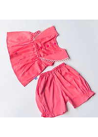 Bộ quần áo ngắn bé gái Hồng trơn cotton - AICDBGV7F4ZN - AIN Closet