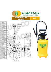 Bình Tưới Cây Dudaco, GreenHome, 4 Lít, Phun Xa 2 Chế Độ, Bơm Nhẹ Tay, Tưới Cây Phun Sương, Bền, Đẹp