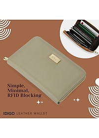 Ví nữ da thật cầm tay, ví da nam nữ nhiều ngăn, đựng vừa passport tích hợp công nghệ RFID Blocking IDIGO FW1 - 4311