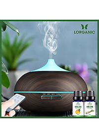 Combo Máy khuếch tán/ máy xông tinh dầu Bí Ngô vân gỗ tối Lorganic FX2027 + tinh dầu sả chanh + tinh dầu cam Lorganic (10ml x2)