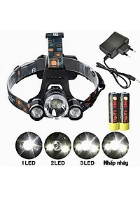 Đèn pin đội đầu 3 bóng led siêu sáng loại cao cấp chống nước (Tặng kèm quà tri ân)