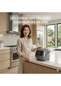 Nồi Cơm Điện Sứ Dưỡng Sinh Mishio MK365 lòng sứ nguyên chất 0.8L không chứa chất chống dính - Hàng chính hãng