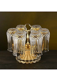 GIÁ ÚP LY CỐC XOAY 360 ĐỘ CHẤT LIỆU KIM LOẠI MẠ VÀNG CHÂN ĐẾ PHA LÊ ÁNH KIM SANG TRỌNG- VD93