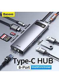 Hub chuyển đổi đa năng 8 trong 1 Baseus CAHUB-CV0G ( Type-C to HDMI/ USB3.0/ LAN / SD Card Reader/ Type C PD 100W, Multifunctional HUB) - HÀNG NHẬP KHẨU