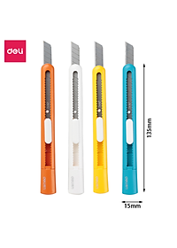 Dao rọc giấy mini nhỏ 80mm Deli - 4 màu Xanh dương/ Cam/ Trắng/ Vàng - 2025