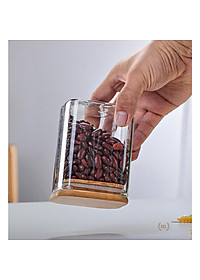 Hũ Thủy Tinh Vuông Nắp Gỗ Tre Kín Hơi Đựng Thực Phẩm, Gia Vị Tiện Dụng